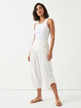 Boutique Cream Wide-Leg Harem Textured Cotton Rayon Blend Pants S
